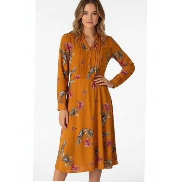 Nanette Lepore Midi Dress Button Front Size 8 Floral Long Sleeve - Picture 1 of 10